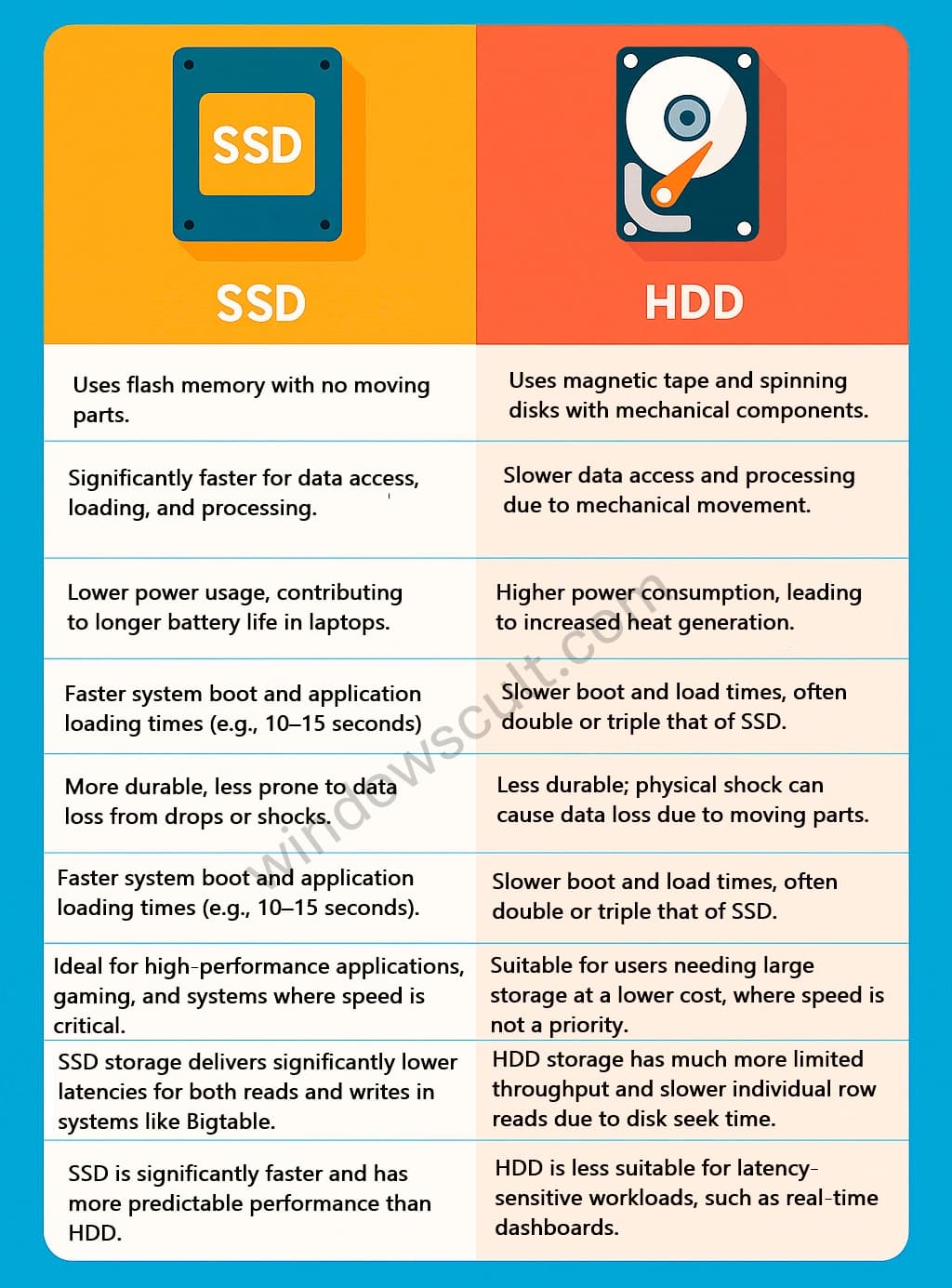 Difference between Hard Disk Drive (HDD) and Solid State Drive (SSD) Difference between Hard Disk Drive (HDD) and Solid State Drive (SSD)